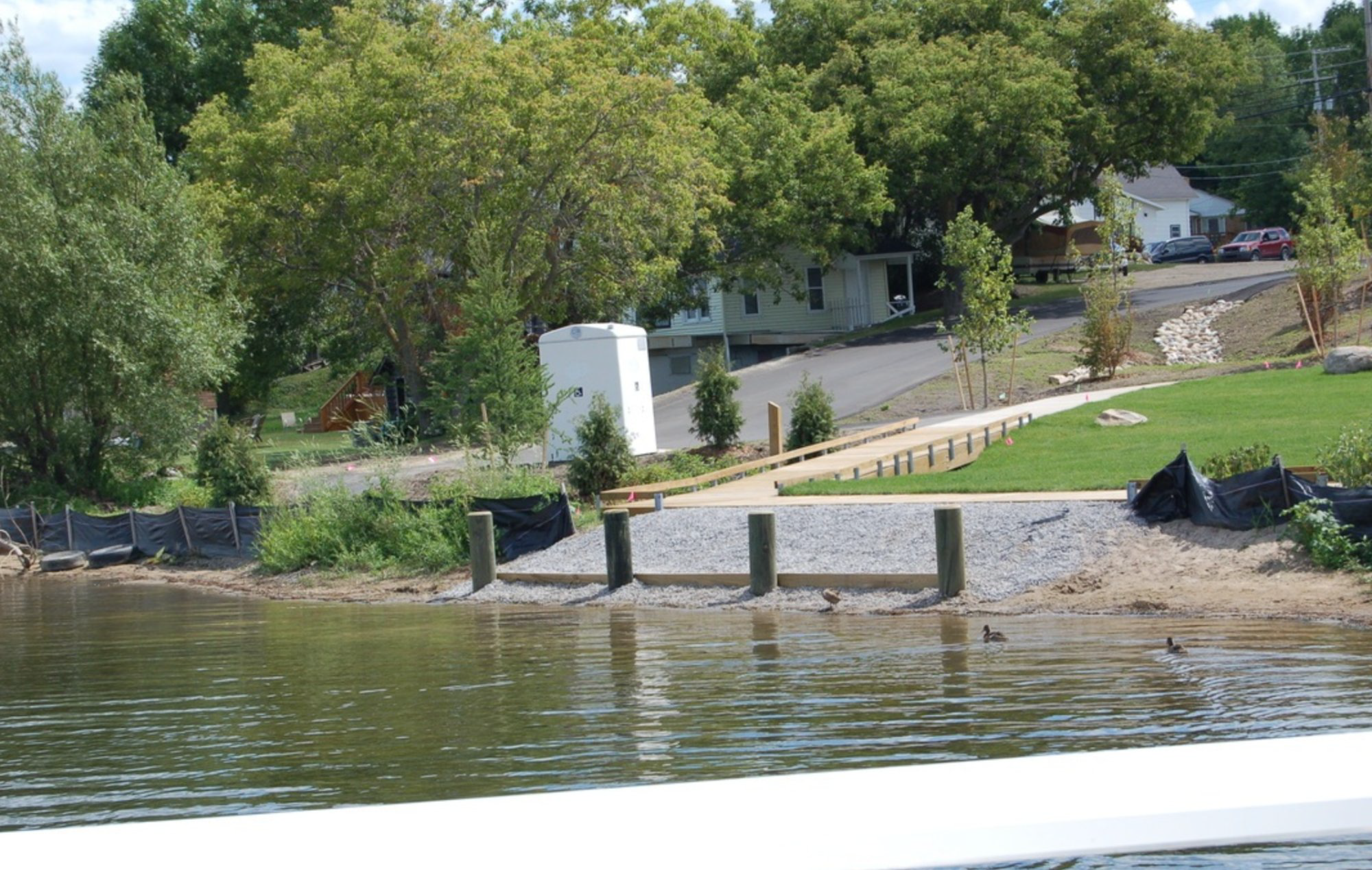 Lakeview Park boardwalk and kayak launch from the water