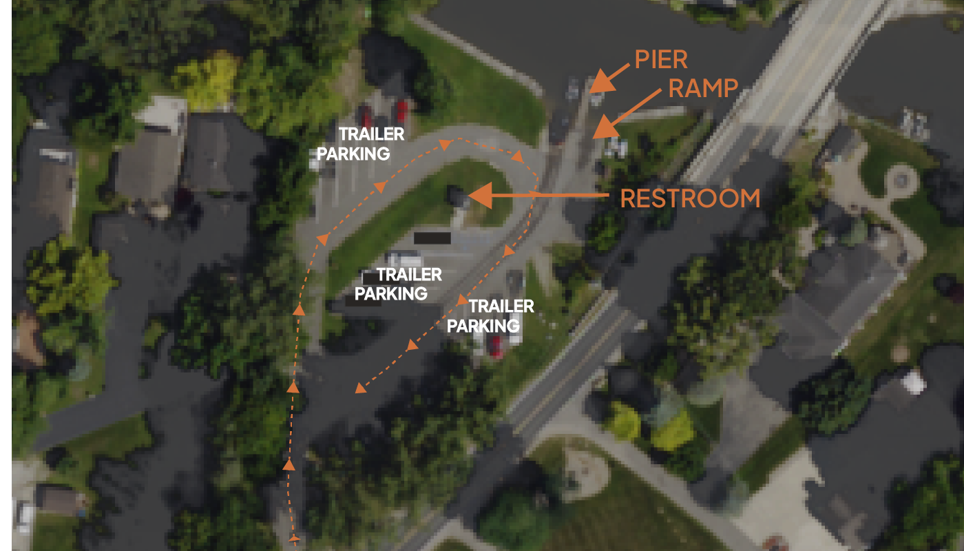 Annotated aerial diagram of Portage Lake Boat Launch